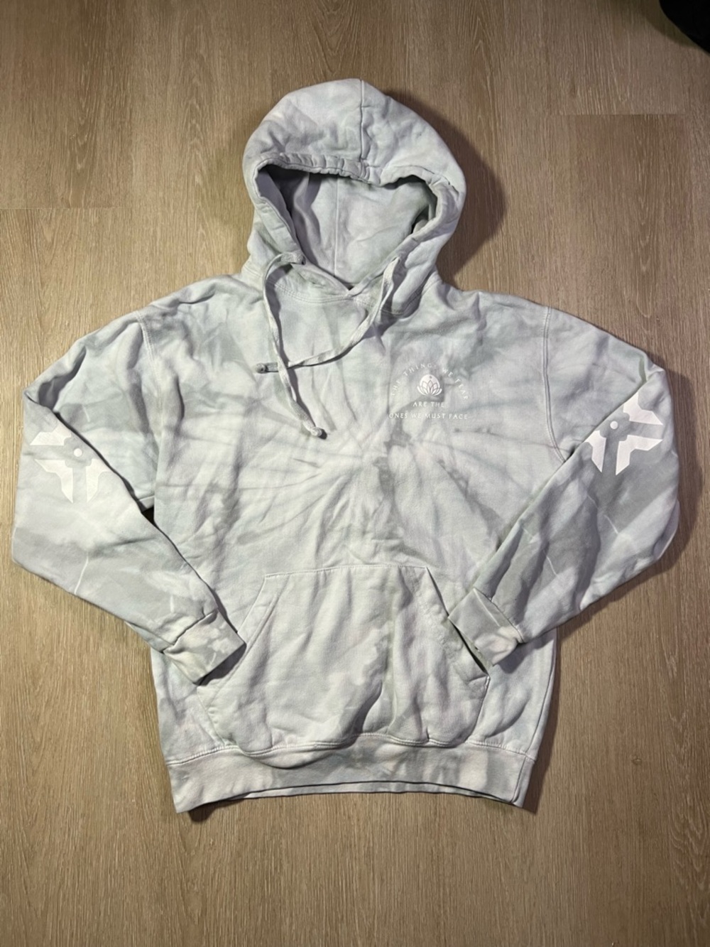 True Damage Light Gray Tie-Dye Hoodie with Sleeve Graphics